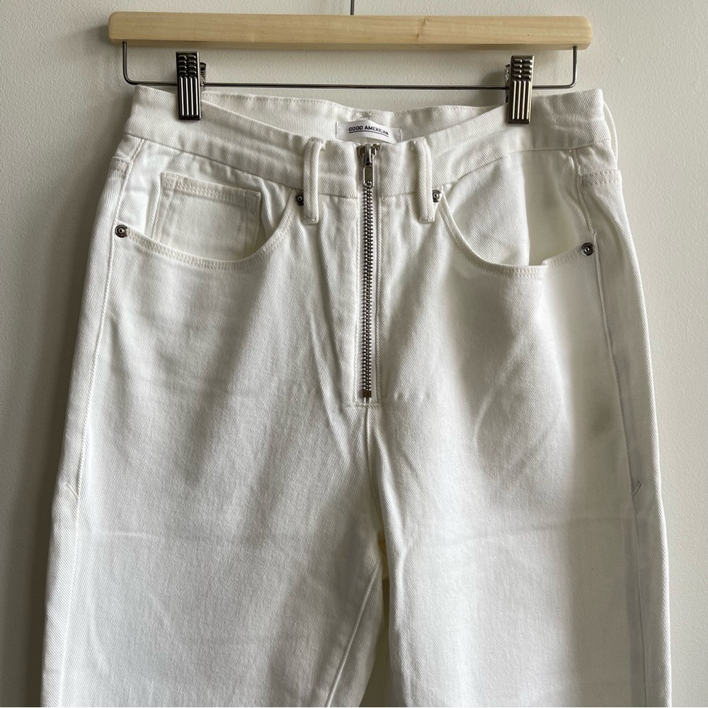 ❌SOLD❌ GOOD American Good Vintage Straight Leg jeans High Rise White denim Zip - Picture 3 of 10